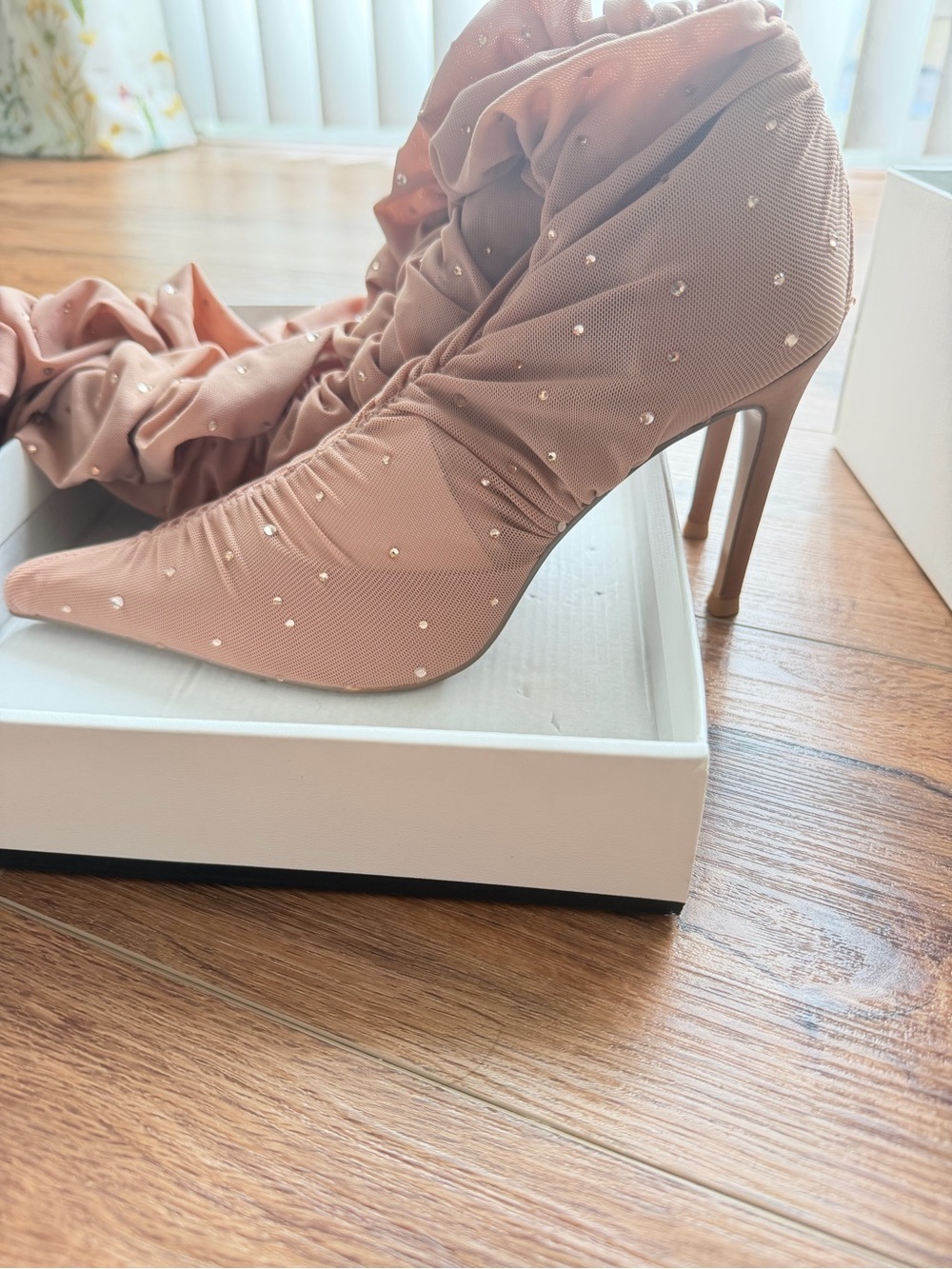 Steve Madden Rashida Blush Mesh Ruched Over-the-Knee Stiletto Boots 8.5 - Picture 10 of 13